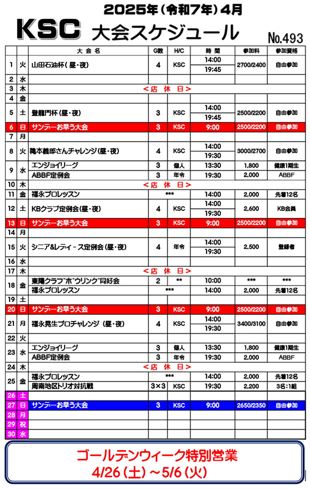 4月大会スケジュール
